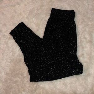 Black with white polka dots jogger pants.